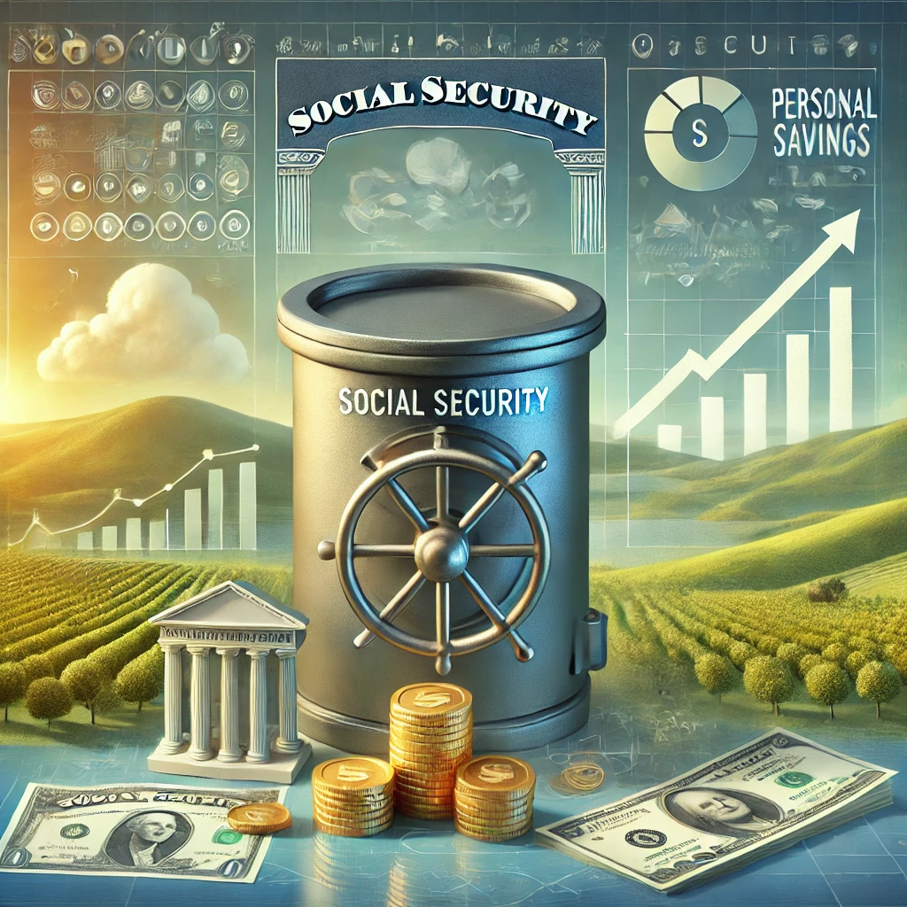 conceptual illustration of Social Security's role in retirement planning, emphasizing stability and financial security